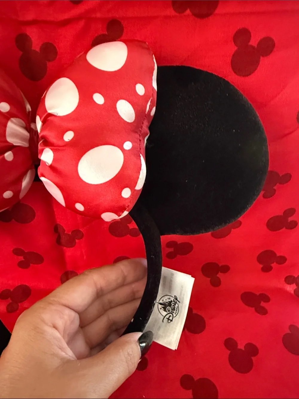 CLASSIC Minnie Mouse VELVET ❣️Ear Headband with Red Polka Dot Bow